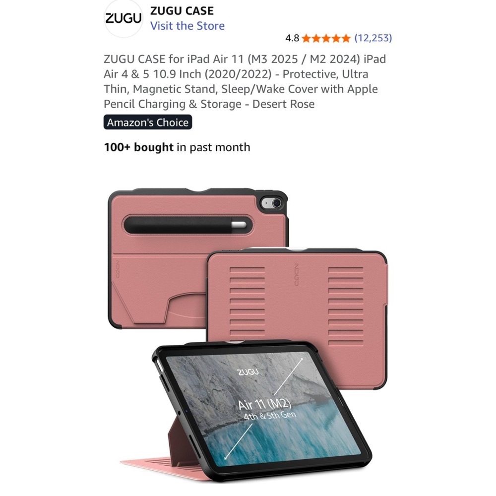 ZUGU Case iPad Air 10.9 4th/5th Gen, 11 (M3 2025/M2 2024) Desert Rose - Picture 8 of 12